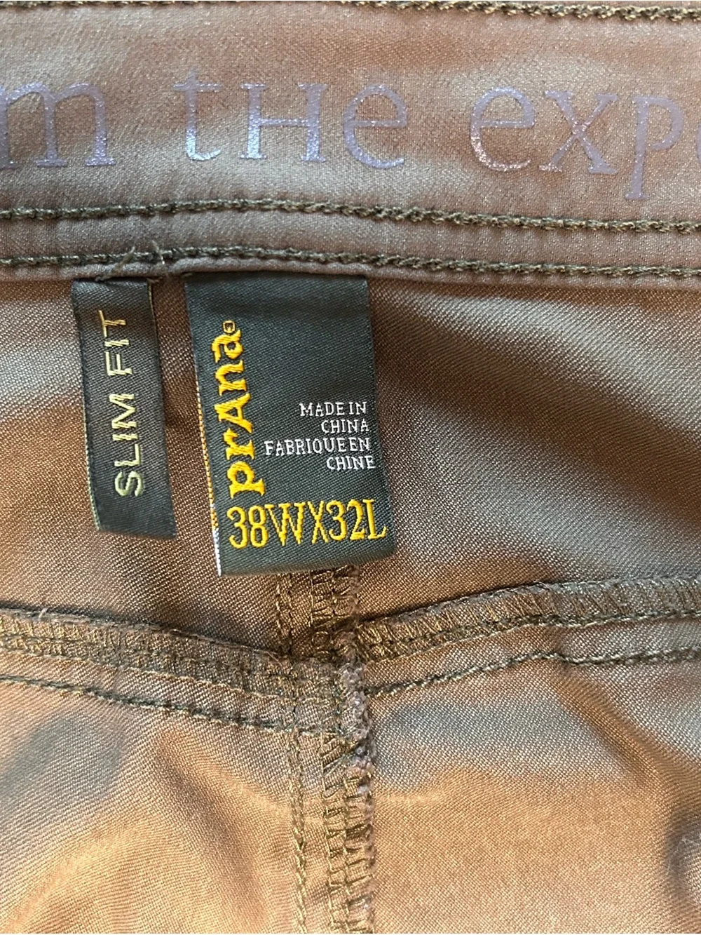 prAna Pants Mens 38x32 Slim Fit Olive Green Stretch Outdoor Travel